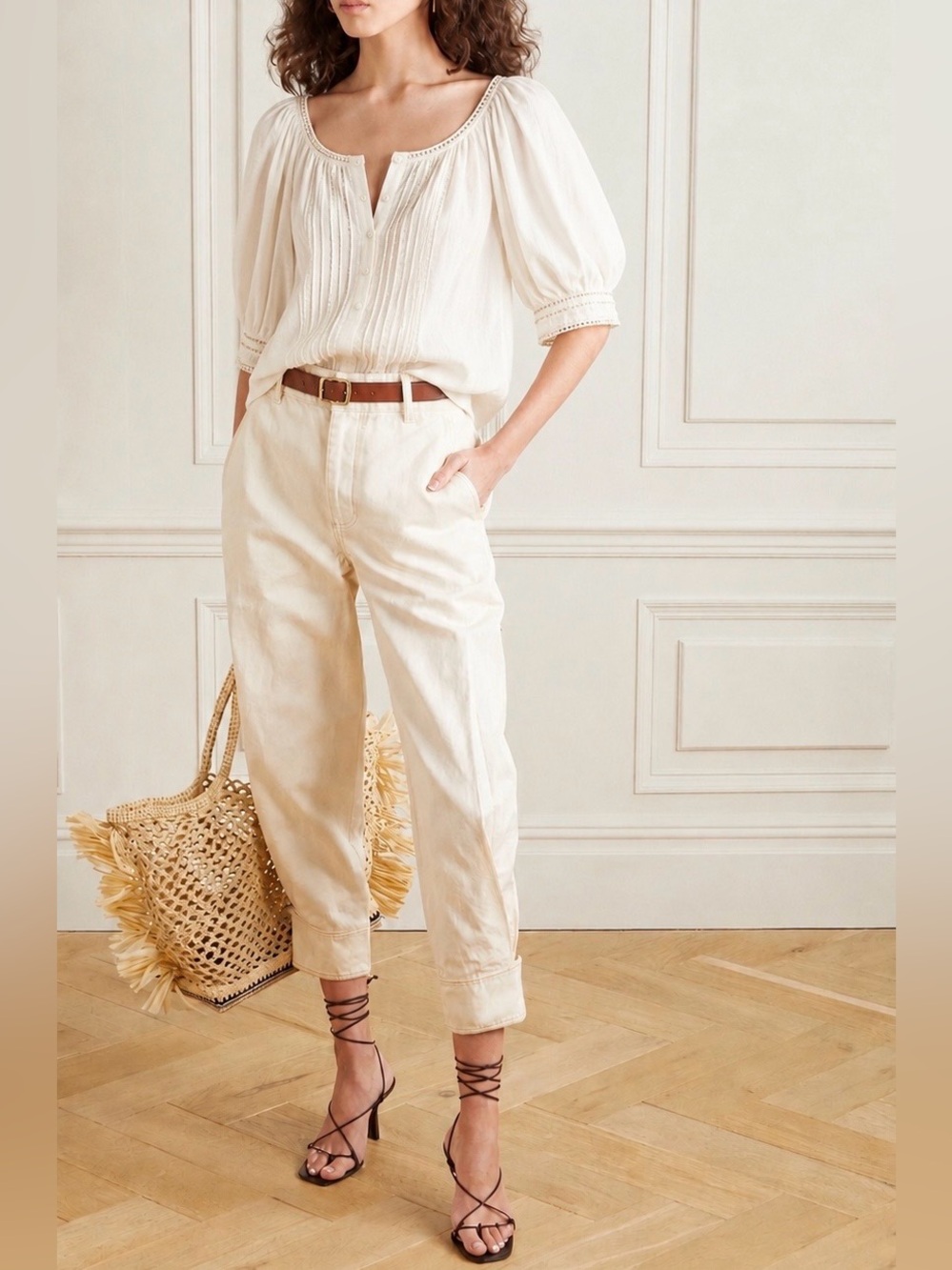 New! Ulla Johnson Levi Cream Cotton Linen Balloon Barrel Pants 🍦size 4
